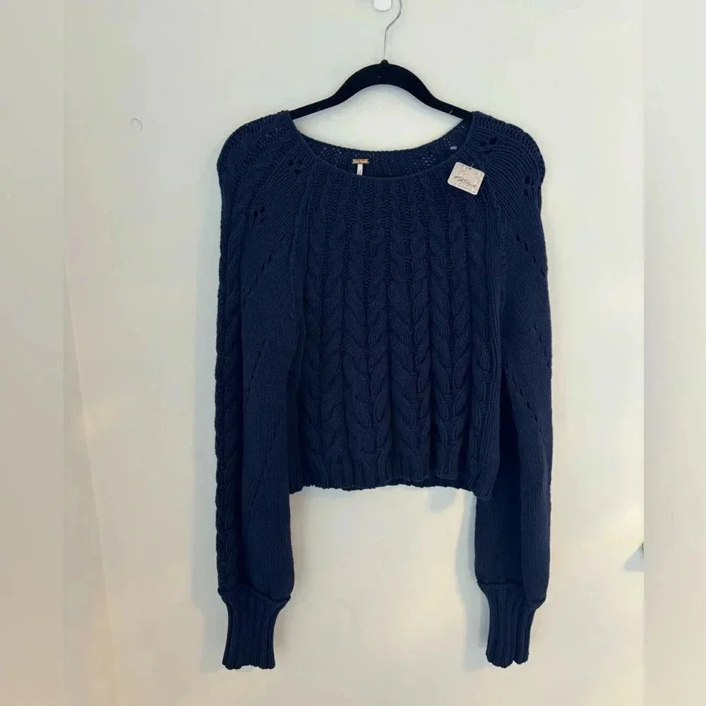 Free People Sandre Pullover Sweater in Navy Blue NWT - Picture 5 of 9